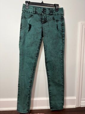Lovesick Teal Green Acid-Wash Mid-Rise Jeggings
